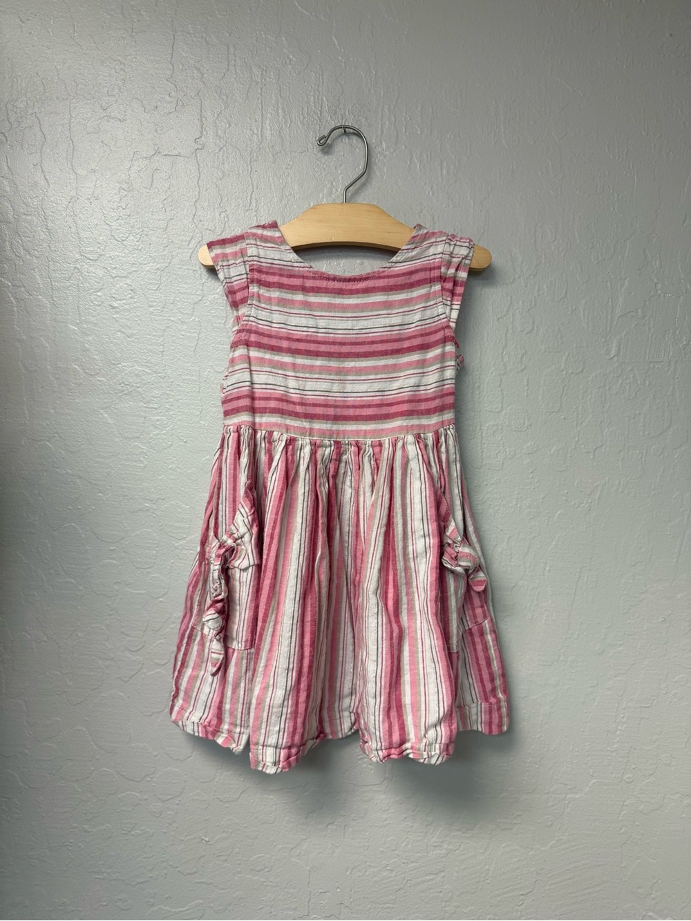$23 ADD ON mayoral beige white pink stripe linen dress 5Y janie and jack zara